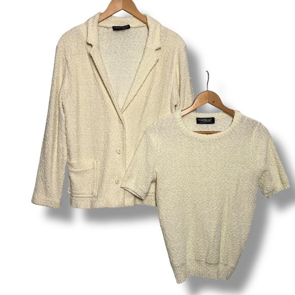 Vintage Givenchy Sport Knit Jacket Cream Short Sleeve Sweater Set Size Large - Picture 1 of 12